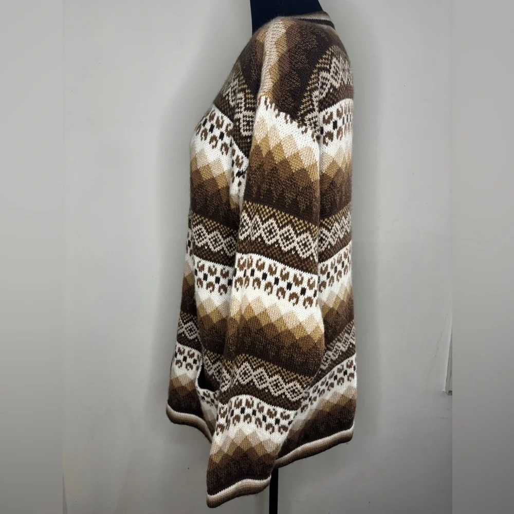 100% Alpaca Hand Knit Geometric Zip Up Sweater With Pockets Size Large - Picture 3 of 6